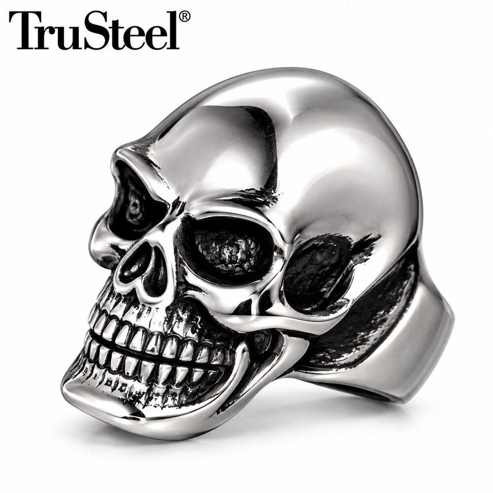 Mens Skull Ring 316L Stainless Steel Silver Gothic Biker Punk Skeleton Size 9